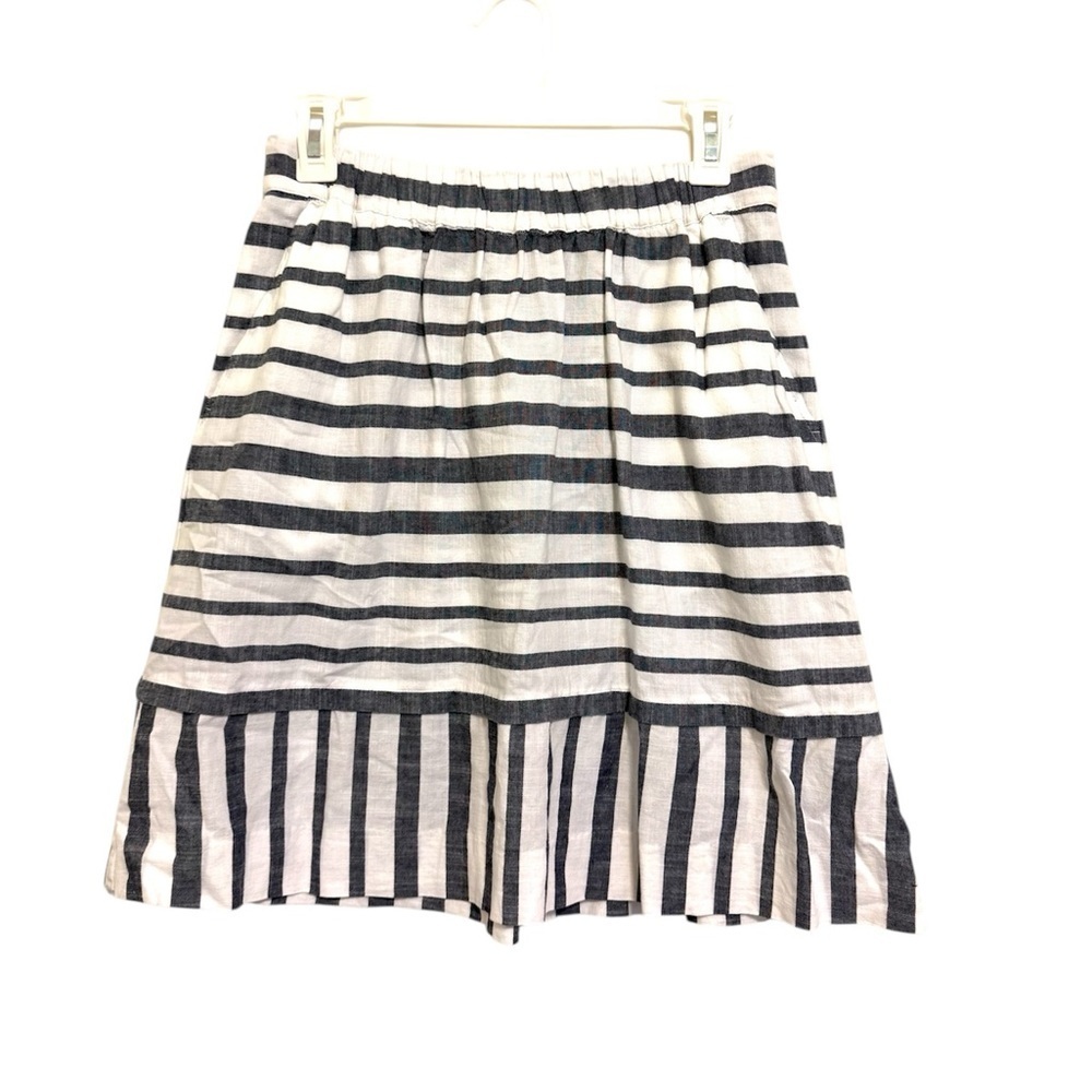 2/$30 LOFT Navy & White Striped Tiered Ruffle Midi Skirt XS Elastic Waist Cotton
